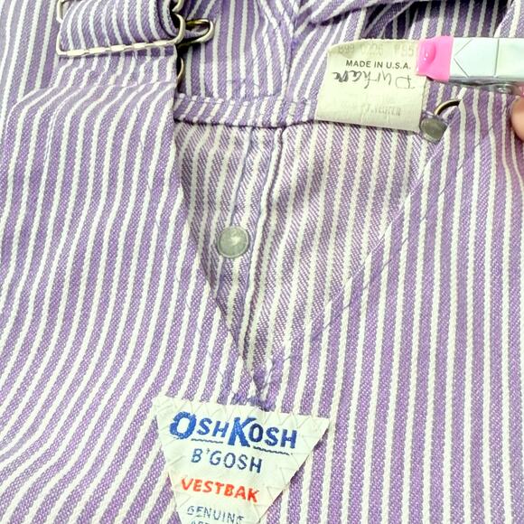 Vintage 70s 80s OshKosh Vestbak Purple Railroad Stripe Overalls USA Made 2T 3T - Picture 4 of 10